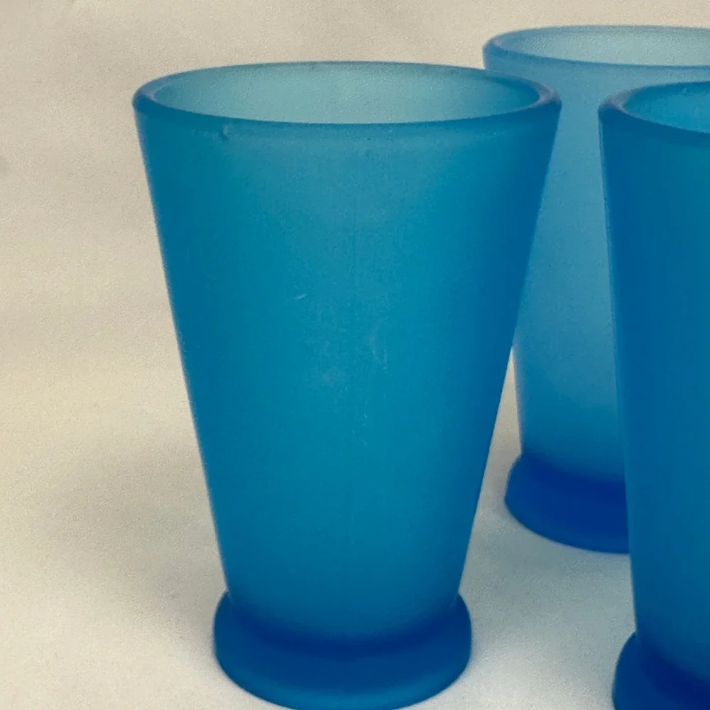 Starbucks‎ Vintage 90s Mod Frosted Blue Teal Footed Glass Tumbler Cup Set of 4